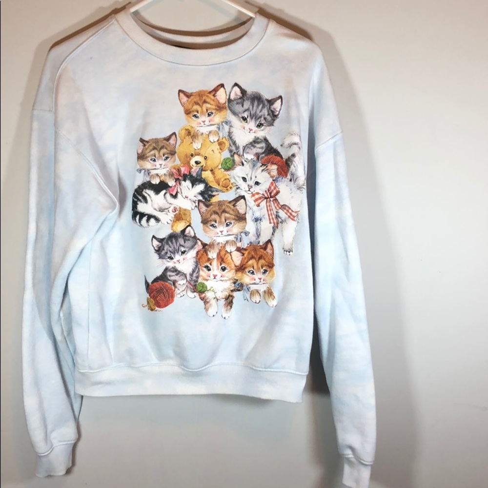 Forever 21 Cat Grandma Sweater Light Blue